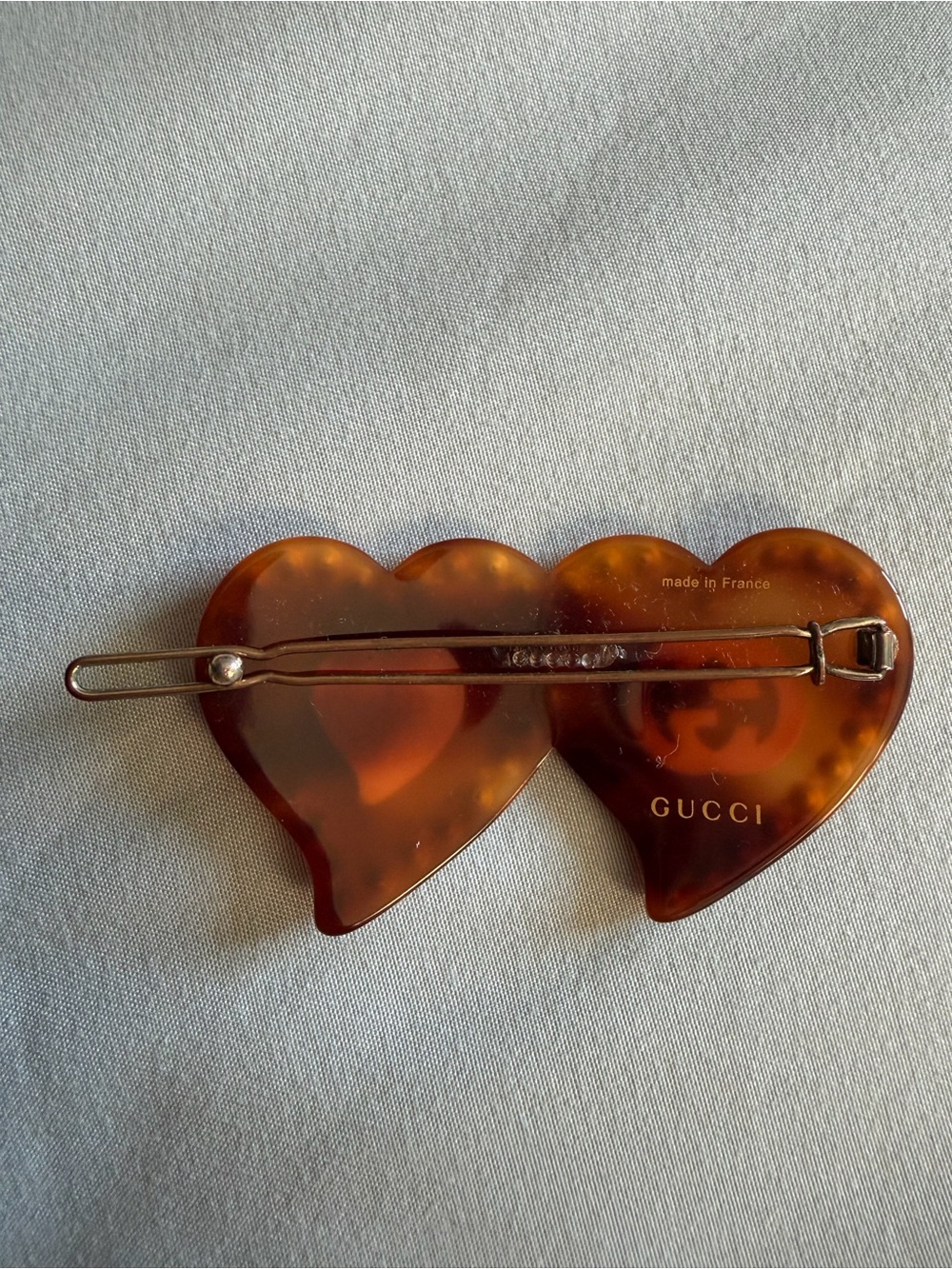 Gucci Double Heart Crystal Brooch in Brown and Pink - Picture 3 of 9